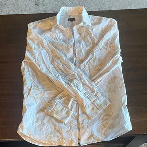 Express Men's White and Gold Patterned Shirt Jacket